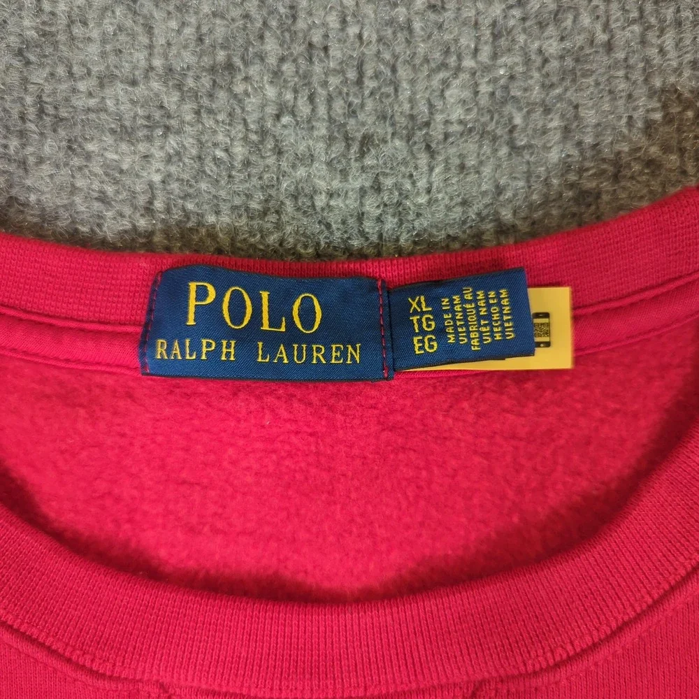 Polo Ralph Lauren Mens XL Red Fleece Crewneck Sweatshirt Navy Blue Pony‎ Logo